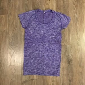 Purple stretchy workout t-shirt